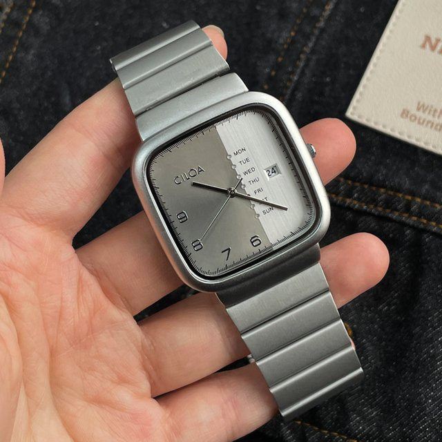 CILOA Armbanduhr Edelstahl, Eckig, Silber, Datum, Herren - Bild 1