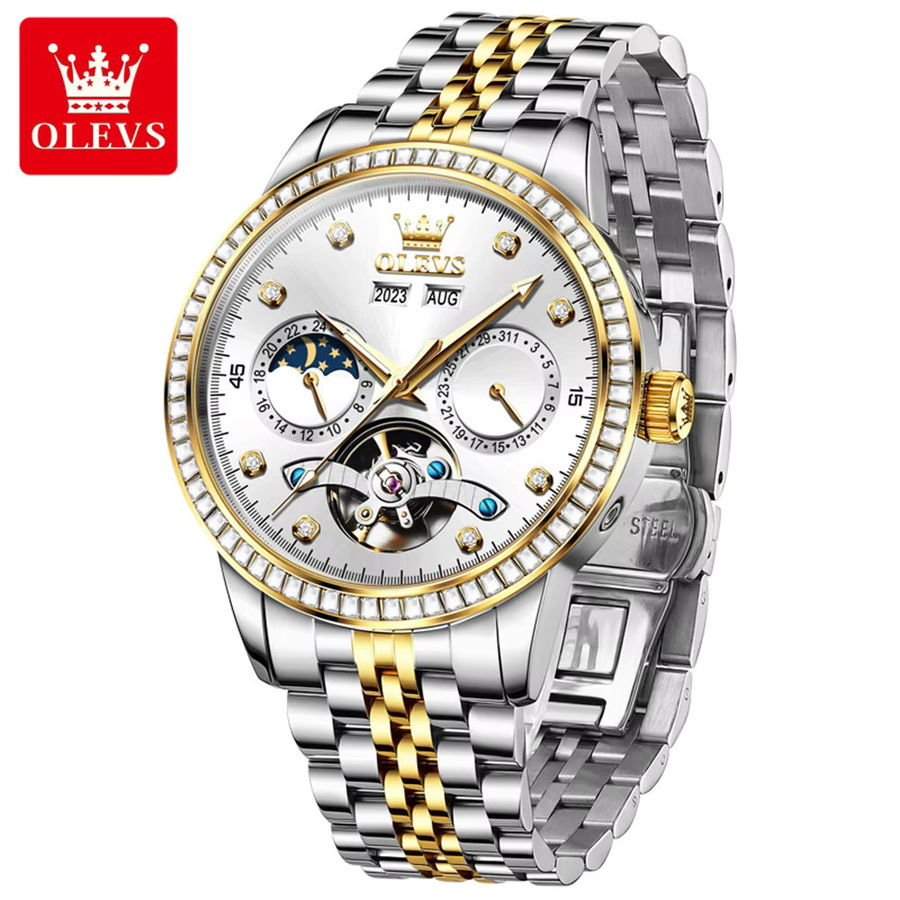 OLEVS Armbanduhr Automatik, Edelstahl, Bicolor, Diamant, Herren - Bild 2