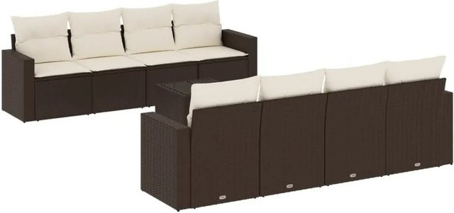 vidaXL 9-teilige Garten-Sofagarnitur aus Polyrattan in Braun mit Kissen und Stauraum - Bild 1