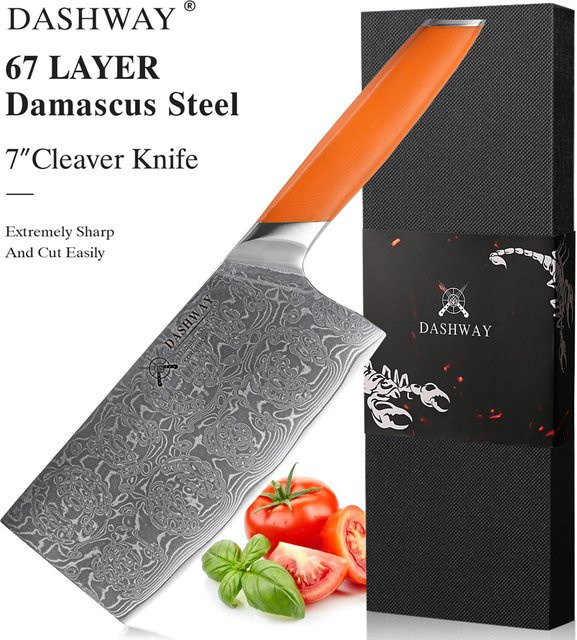 DASHWAY Hackmesser aus Damaststahl, Professionelles Kochmesser für Gemüse, Breite: 17,78 cm - Bild 1