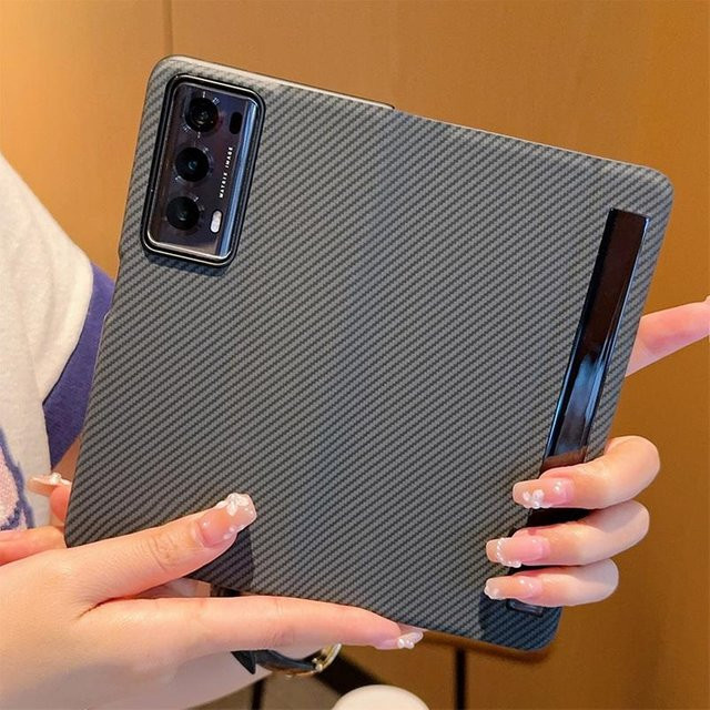 Honor Magic V2 Business Schutzhülle aus Leder mit Carbonfaser-Design und Klappständer in Grau - Bild 1
