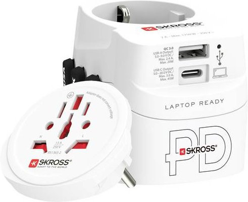 Skross Reiseadapter Pro Light USB AC45PD World in Weiß mit USB-C und USB-A Anschlüssen - Bild 1
