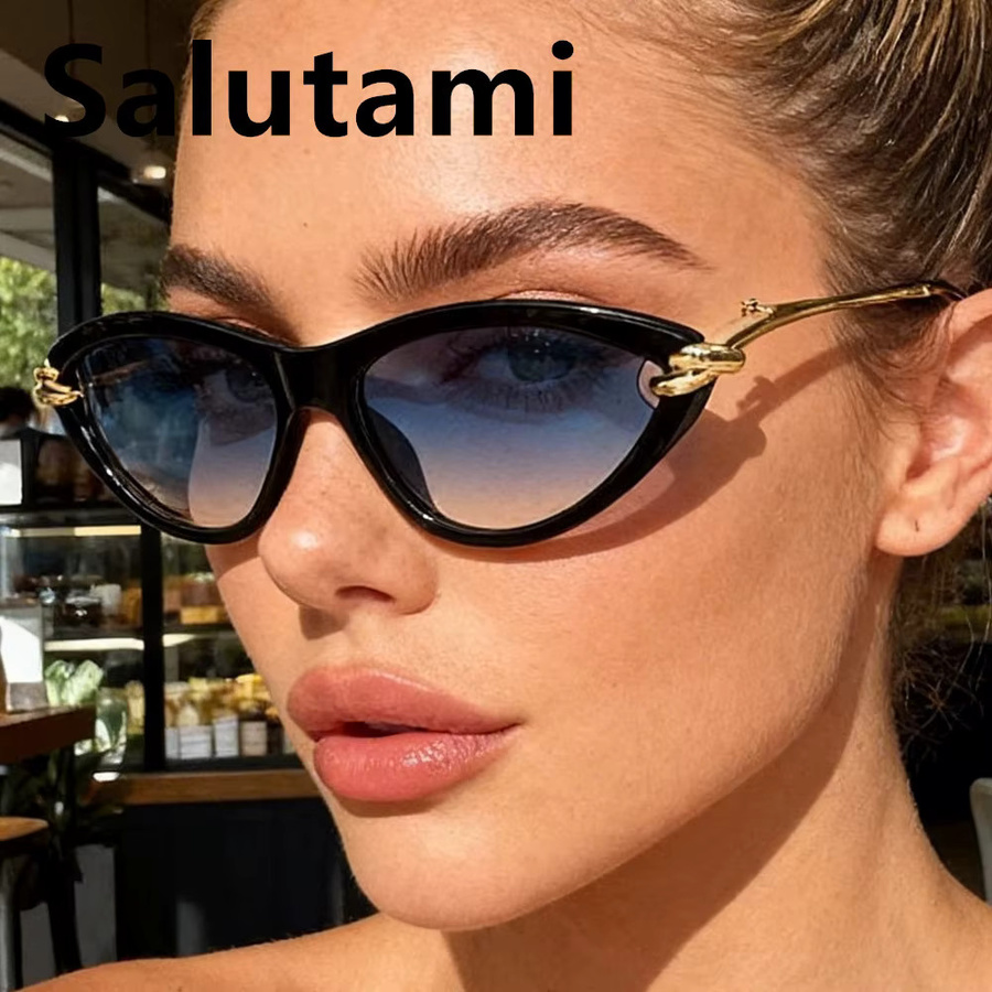 Salutami Sonnenbrille Cat-Eye, Metall, Vollrand, Damen, Blau-Rosa Farbverlauf, Schwarz - Bild 2