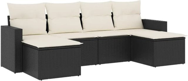 vidaXL 6-teilige Garten-Sofagarnitur in L-Form mit Kissen und Ottoman, Schwarz, Poly-Rattan mit Metallgestell - Bild 1