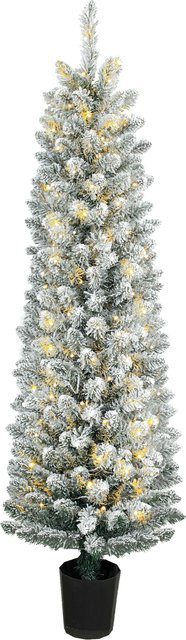 Aosom HOMCOM Schneebesprühter Weihnachtsbaum mit 150 LED-Lichtern, 250 Zweigen und Topfständer, Grün und Weiß, Höhe: 150 cm - Bild 1