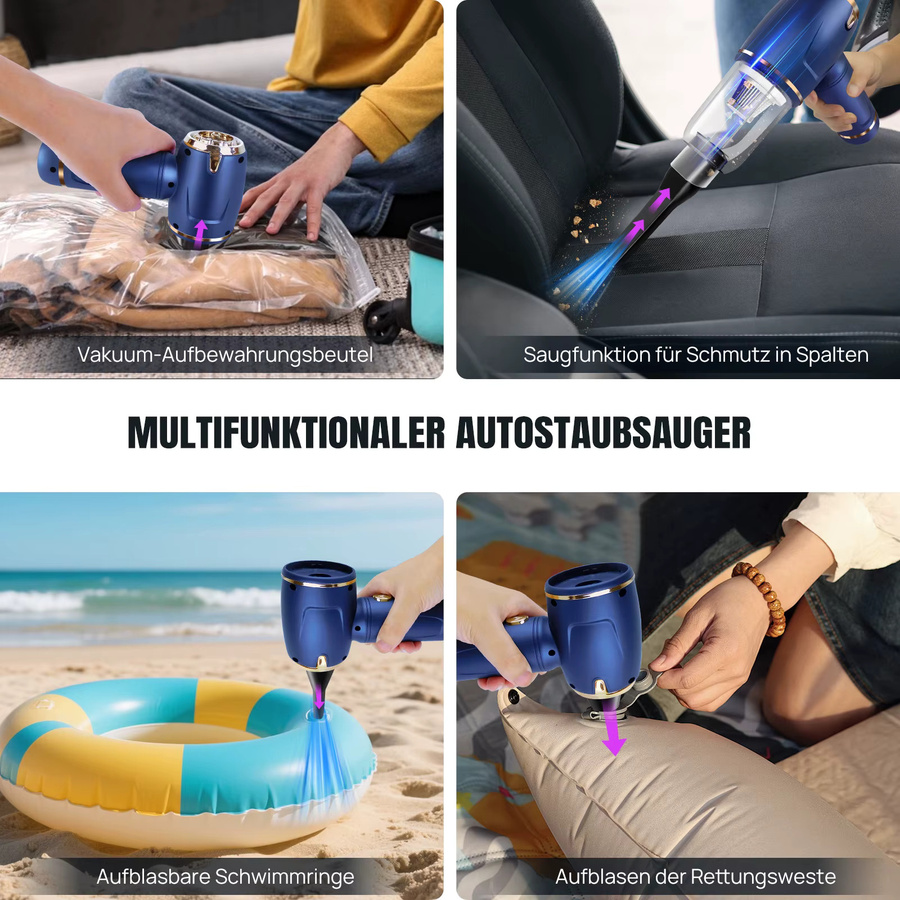 BRIEFNESS 3-in-1 Akku-Staubsauger und elektrischer Staubbläser mit 11000PA Saugkraft und 100000RPM Gebläse für Auto, PC und Tastatur, Schwarz oder Blau - Bild 5
