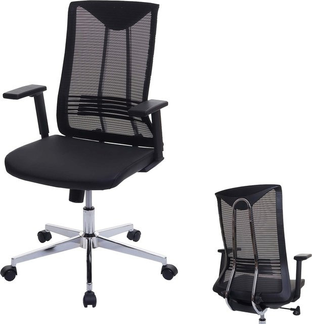 Ergonomischer Bürostuhl MCW-J53 als Drehstuhl mit Armlehnen und Rollen aus Kunstleder in Schwarz - Bild 1