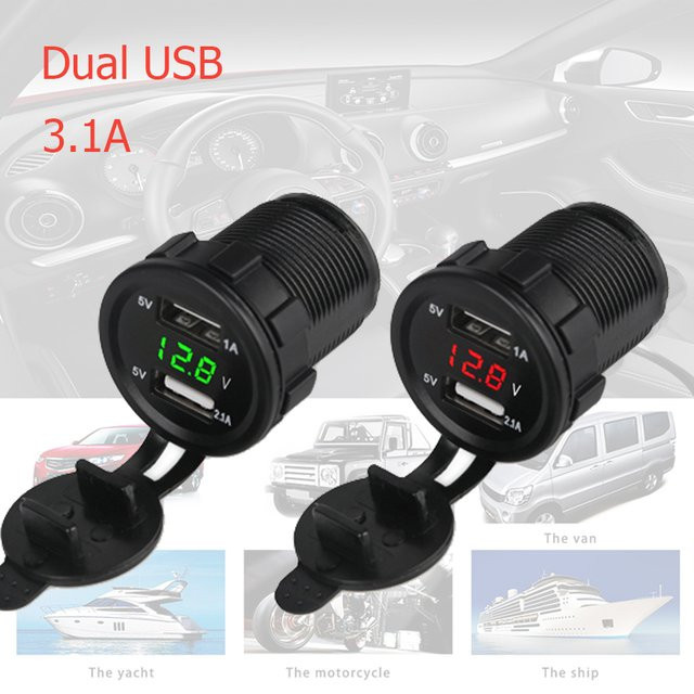 USB-Auto Ladegerät mit Voltmeter und Dual-USB-Buchse in Schwarz - Bild 1