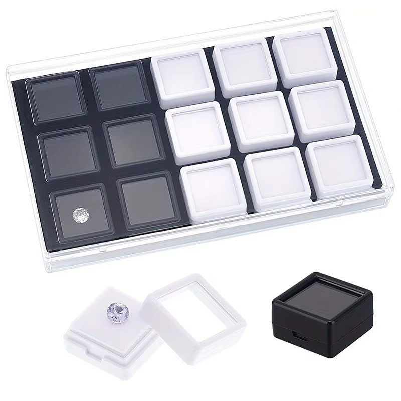 Lesaiyarr Schmuckaufbewahrungsbox mit Deckel und 15 Fächern für Edelsteine, Perlen und Schmuckanhänger, Farbe: Weiß - Bild 3