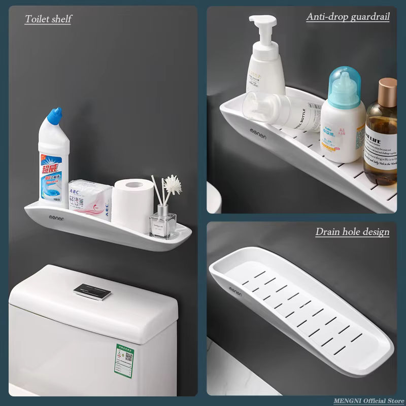 MENGNI Badezimmerregal in Weiß, Eckregal zur Wandmontage ohne Bohren, Organizer für Dusche und Toilette aus Kunststoff in Matt-Optik - Bild 4