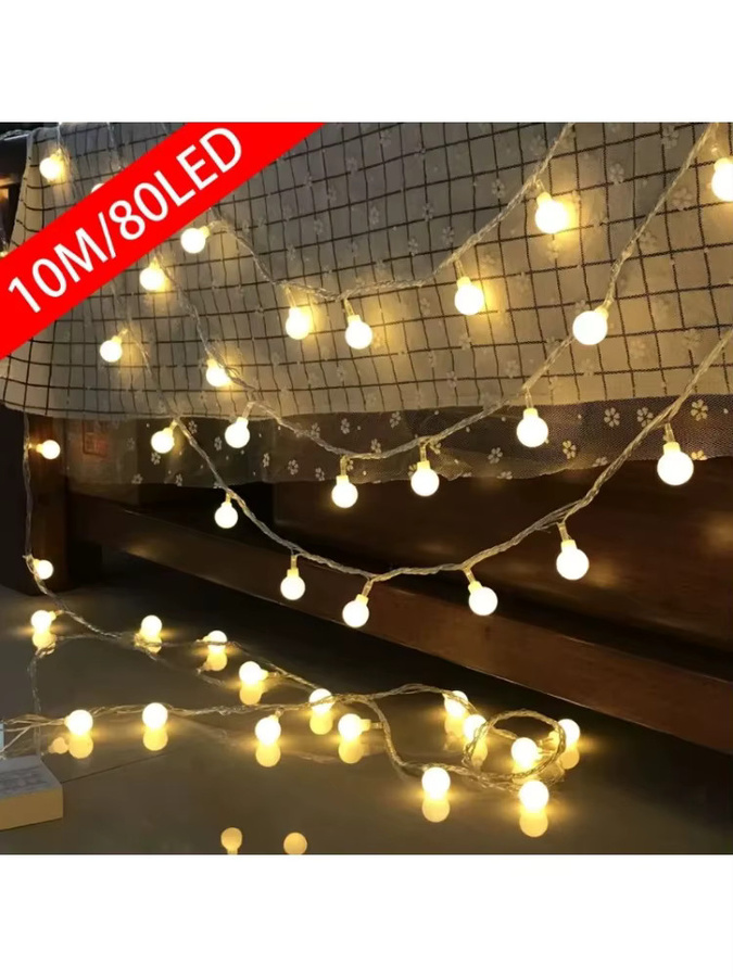 OKAL RED EAST LED Kugel-Lichterkette mit 12 m Länge, USB- und batteriebetrieben, Warmweiß, Wasserdicht für Garten und Weihnachtsdekoration - Bild 5