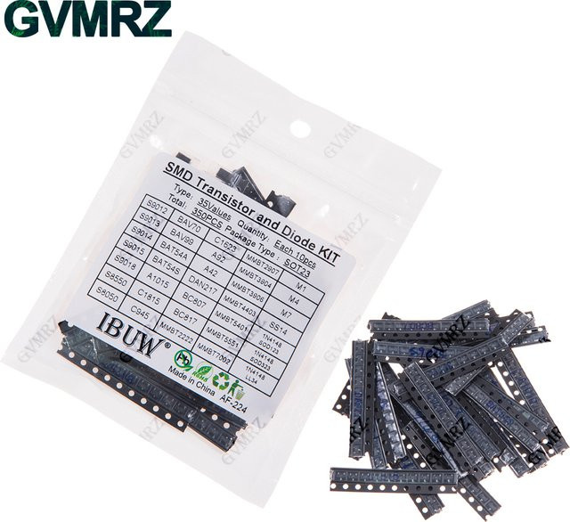 350 Stück SMD-Transistor- und Dioden-Kit SOT23 mit 35 Werten für Arduino DIY Elektronik-Projekte in Schwarz - Bild 1
