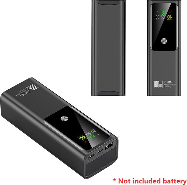 VIKEFON DIY Akku-Ladebox Gehäuse für 4 Stück 21700 Polymer Akkus, 20000mAh Powerbank-Gehäuse mit PD 100W Schnellladung, Farbe: Grau - Bild 1