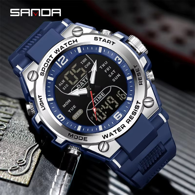 SANDA Armbanduhr, Digitaluhr, Quarz, Kunststoff, Schwarz, Herren - Bild 2