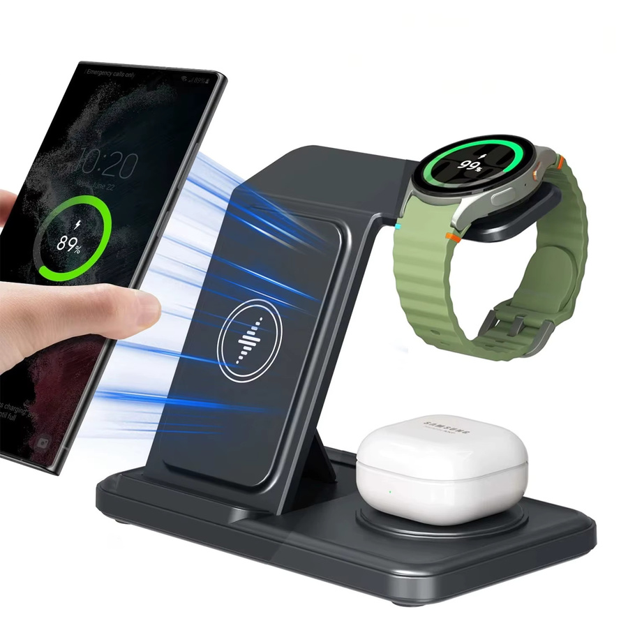 Samsung 3-in-1 Drahtlose Desktop-Ladestation für Galaxy S25 S24 S23 S22, Galaxy Watch und Buds in Schwarz - Bild 5