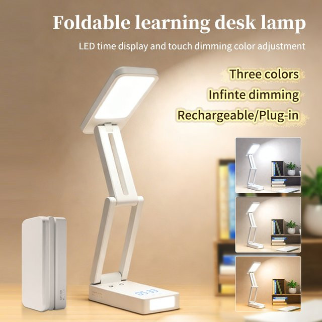 GGBEE Faltbare LED-Schreibtischlampe in Weiß mit stufenloser Touch-Dimmung und wiederaufladbarem Akku für Home-Office und zum Lesen - Bild 1