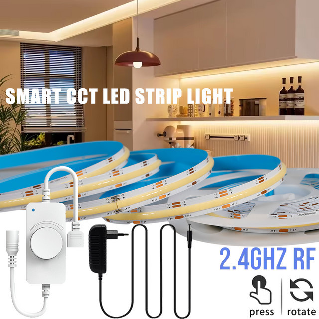 YSRSAI COB LED-Streifen CCT Zweifarbig DC 24V mit Touch-Dimmer, dimmbar, 2700K-6500K, RA90, Weiß - Bild 1