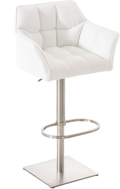 DELUKE Barhocker SIHAR in Weiß mit Kunstleder und silbernem Fuß, höhenverstellbar, drehbar mit Lehne, B/T/H: 64 x 45 x 88 cm - Bild 1