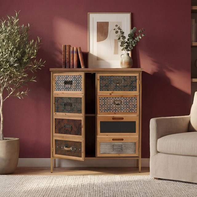 Apothekerkommode MCW O79 im Vintage Shabby-Look, Highboard mit Staufächern, weiß/blau, H x B x T: 94 x 80 x 35 cm - Bild 1