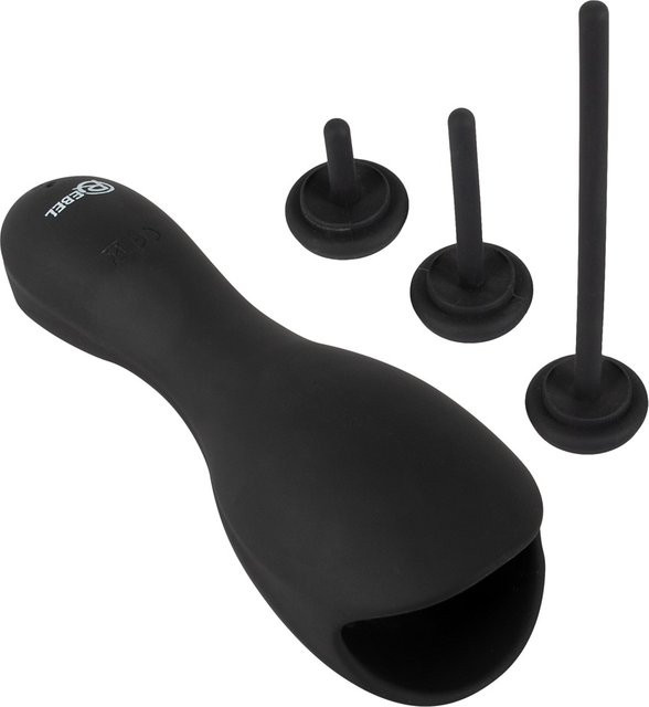 Rebel Eichelvibrator Glans Masturbator mit 3 ansteckbaren Dilatoren in Schwarz, 10 Vibrationsmodi, wiederaufladbar - Bild 1