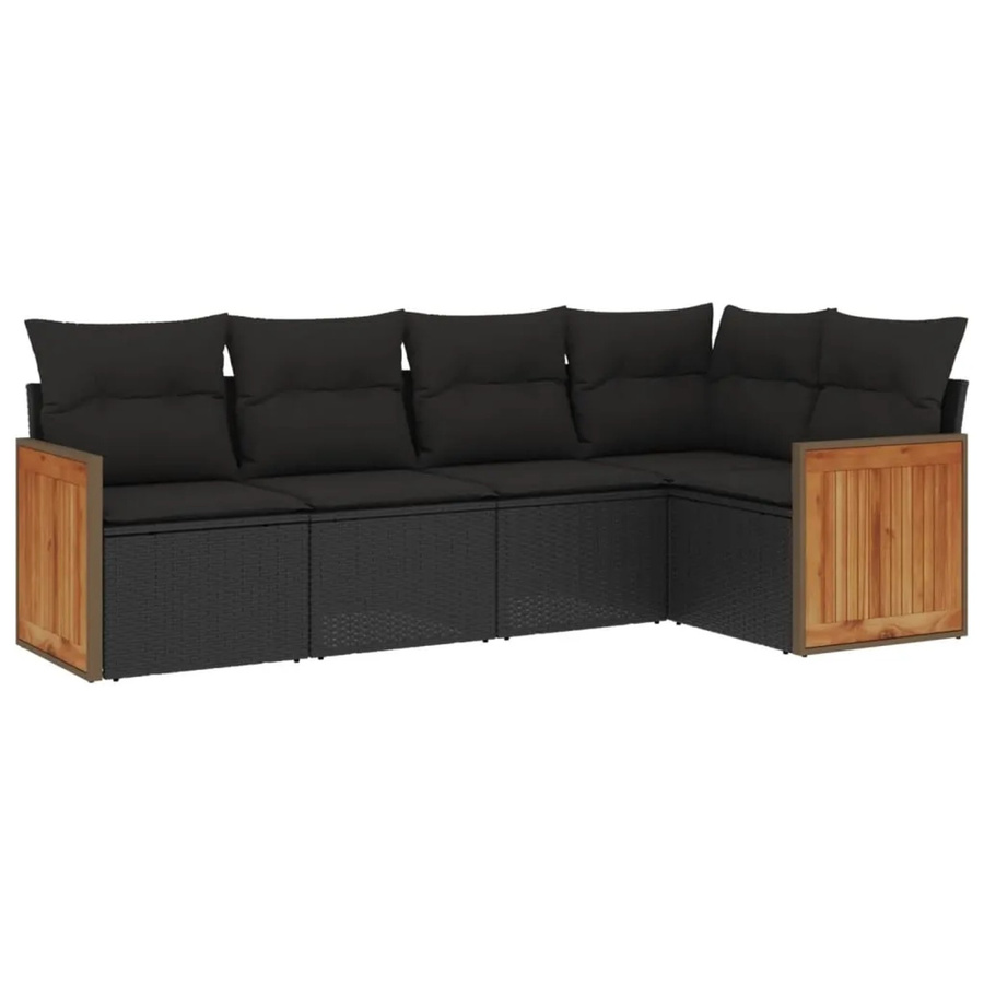 vidaXL 5-tlg. Garten-Sofagarnitur in L-Form mit Kissen, Schwarz, Poly-Rattan und Metallrahmen - Bild 2