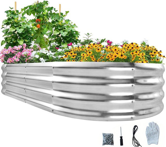 Hochbeet-Kit aus verzinktem Stahl in Silber, Pflanzgefäß für die Gartenarbeit im Freien, B/T/H: 121,92 x 60,96 x 30,48 cm - Bild 1