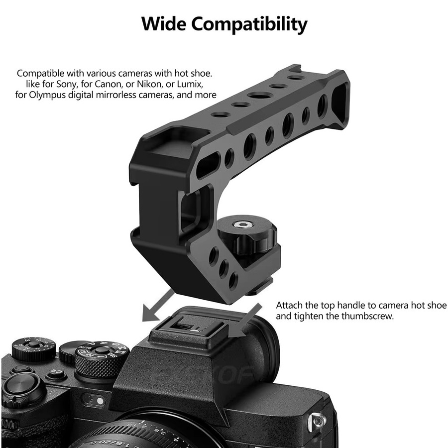 EXSKOF Universeller Kameragriff in Schwarz mit 1/4 Zoll und 3/8 Zoll Anschlüssen für DSLR-Käfige und Mikrofone - Bild 6