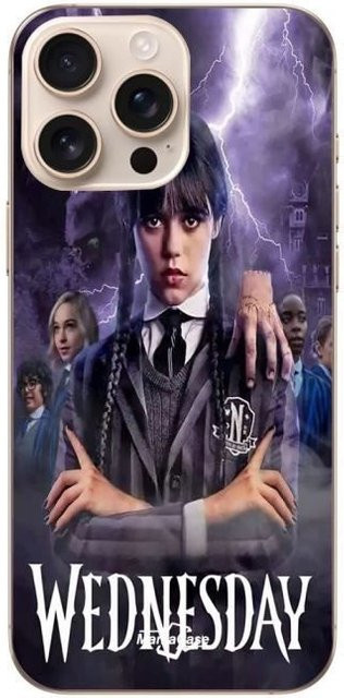 MANIACASE iPhone 16 Pro Hülle Wednesday Addams in Schwarz und Multicolour, flexible Schutzhülle mit persönlichem Stil - Bild 1