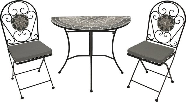 DEGAMO Balkonset SIENA 3-teilig aus Eisen in Schwarz mit Mosaik in Grau und Weiß - Bild 1