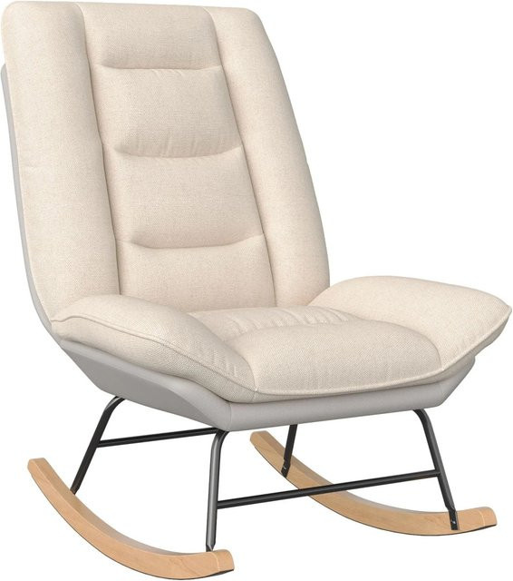 PXloue Schaukelstuhl in Beige mit verstellbarer Rückenlehne und Armlehnen aus Leinen und Metall für Wohnzimmer und Garten - Bild 1