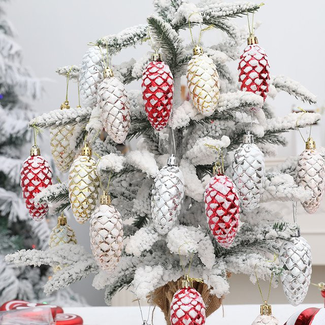5 Stück WEIGAO Weihnachtsbaum Anhänger aus galvanisiertem Metall in Tannenzapfen-Optik als abstrakte Dekoration - Bild 1