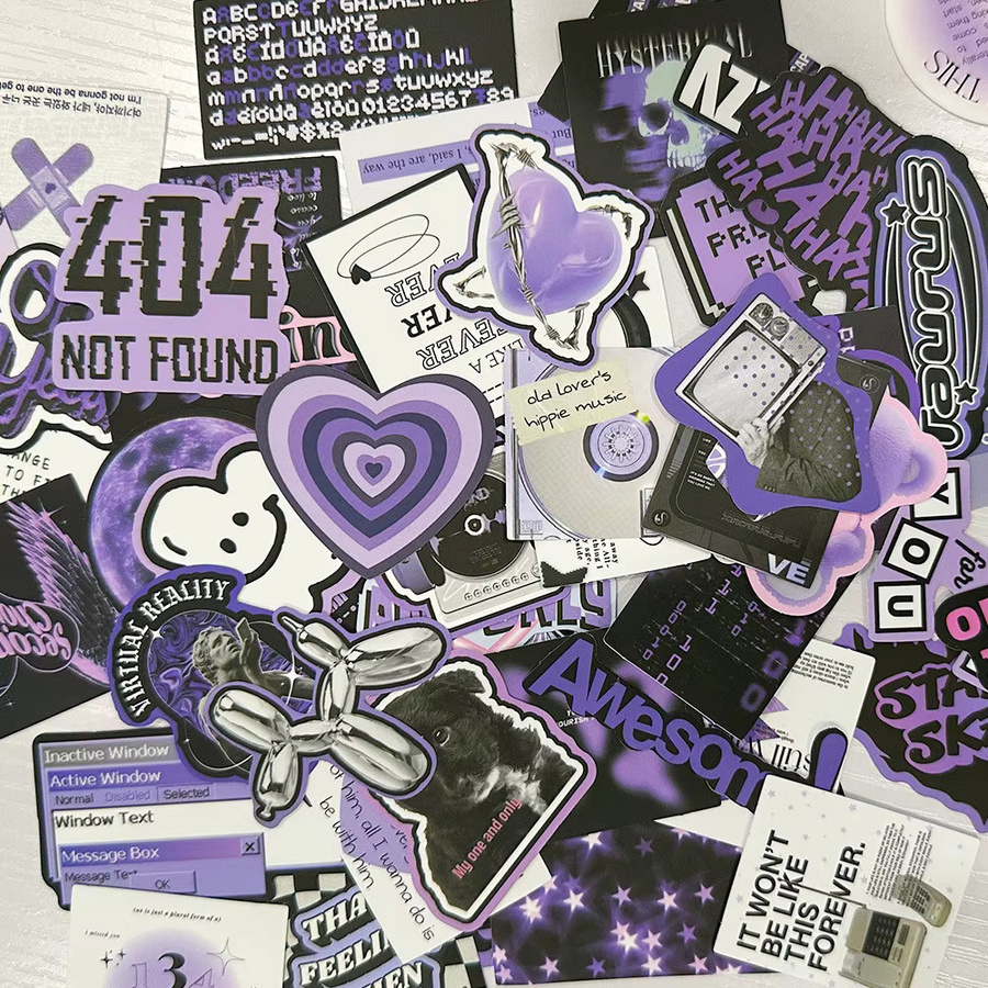 60 Stück wasserfeste Graffiti-Aufkleber in Schwarz und Lila von Story Store für Helm, Fahrrad und Notizbuch - Bild 4
