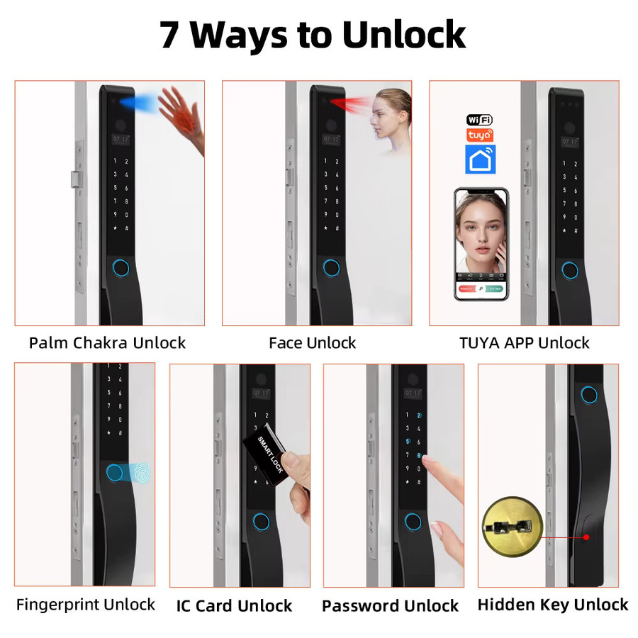 RAYKUBE DQ10 Tuya WiFi Smart Lock mit Palm Vein, 3D Gesichtserkennung und Fingerabdruck in Schwarz - Bild 3