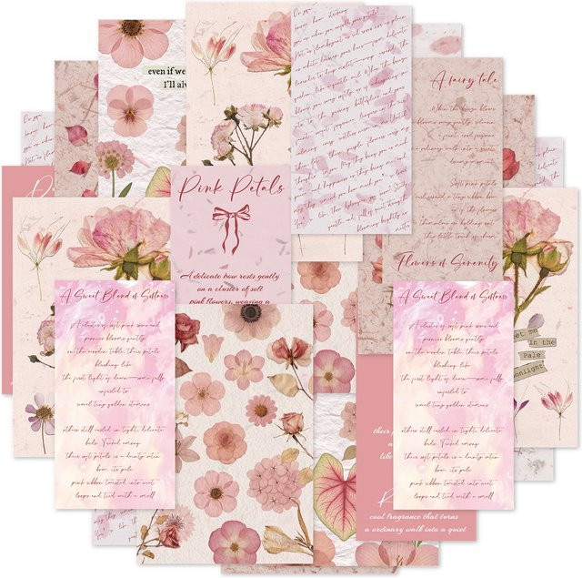 Etori Life 20 Stück Vintage Journal-Karten in Rosa mit ästhetischem Blumen-Design aus Papier - Bild 1
