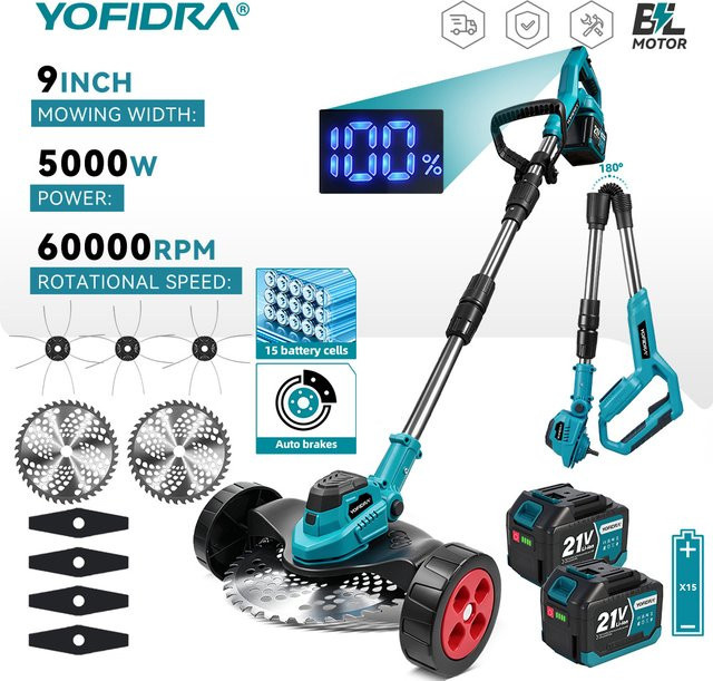 YOFIDRA Bürstenloser elektrischer Rasenmäher und kabelloser Rasentrimmer mit 9 Zoll Schnittbreite, kompatibel mit Makita LXT Akkus - Bild 1