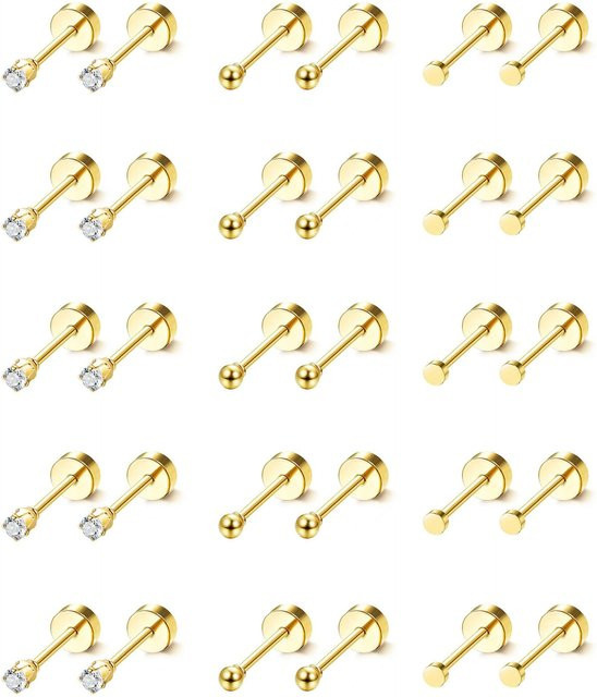 15 Paar Ohrstecker chirurgischer Stahl, CZ-Punkt-Kugelsteine, 2 mm, Unisex - Bild 1