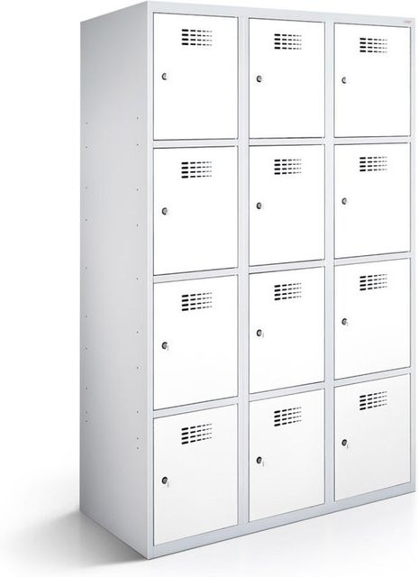 rotstahl Fächerschrank mit 12 Fächern (3x4) in Weiß und lichtgrauem Korpus, B/T/H: 90 x 50 x 180 cm - Bild 1