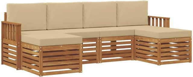 vidaXL Sofagarnitur 6-teilig aus Massivholz Akazie in Natur und Beige mit Sitzkissen und Rückenpolstern - Bild 1