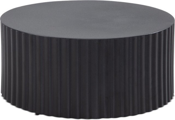 Runder Couchtisch von Wohnling in Schwarz mit Lamellenoptik aus pulverbeschichtetem Eisen, B/T/H: 67 x 67 x 31 cm