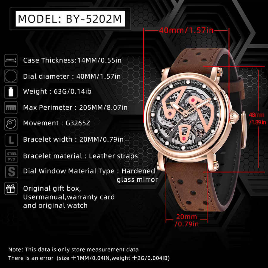BENYAR Armbanduhr Automatik, Edelstahl, Blau, Roségold, 40 mm, Herren - Bild 6