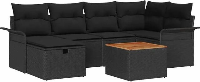 vidaXL Garten-Sofa-Set aus Poly-Rattan in Schwarz mit Kissen, 7-teilig - Bild 1
