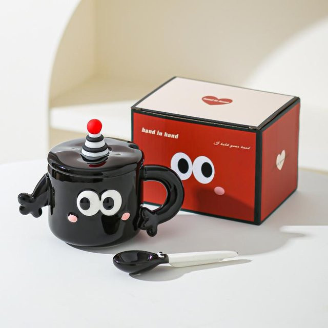 Yiran bag Keramik Tassen Set mit Deckel in Rot und Schwarz, 450 ml - Bild 1