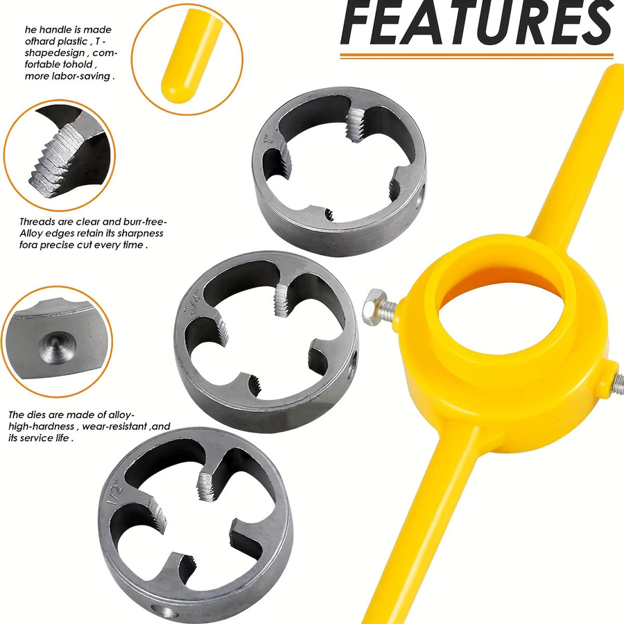 NIUXIANG 6-teiliges PVC-Rohrgewindeschneidwerkzeug-Set mit Gewindeschneidköpfen in 1/2, 3/4 und 1 Zoll - Bild 4