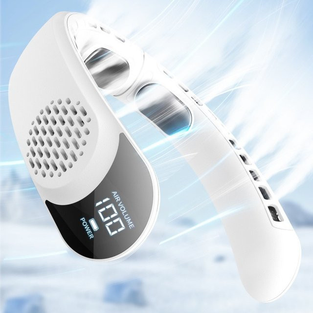 Sarmocare Nackenventilator 360 Grad mit LED-Anzeige, tragbarer blattloser Ventilator mit 4000 mAh Akku und 3 Geschwindigkeitsstufen, USB wiederaufladbar, Schwarz oder Weiß - Bild 1