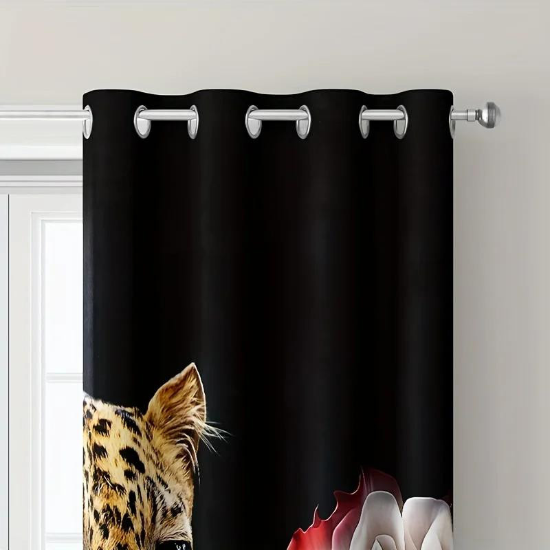Yiran Furniture Hochverdunkelungsvorhang Waldtiere Leopard Print in Rose und Multicolour, B: 55 cm, H: 120 cm, 2er-Set mit Ösen - Bild 3