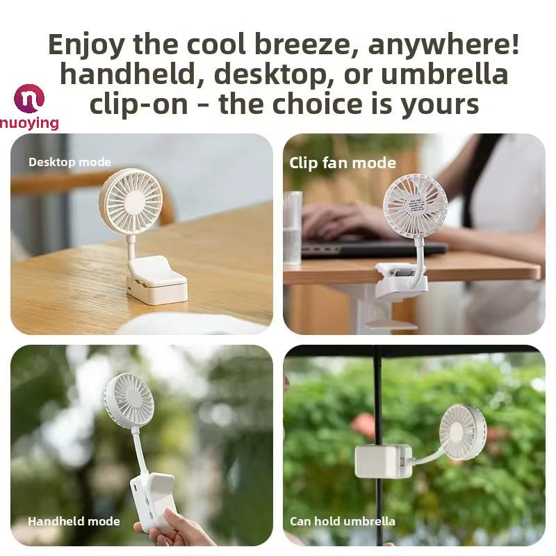 NUOYING Mini Clip-USB-Ventilator, wiederaufladbar, 3 Geschwindigkeitsstufen, 360 Grad drehbar, tragbarer Kühlventilator für Camping, Sonnenschirm und Kinderwagen in Beige oder Weiß - Bild 5