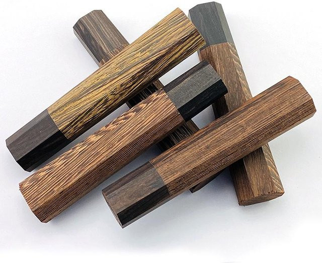 Achteckiger Messergriff aus Wenge- und Ebenholz in Braun für DIY Damastmesser-Griffe - Bild 1
