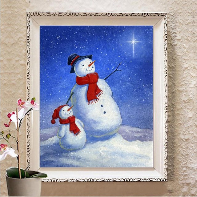 FIYO 5D-Diamant-Malerei als Kreuzstich-Set mit Strasssteinen für die Wanddekoration, Weihnachten Motiv, Blau, B/H: 30 x 20 cm - Bild 1