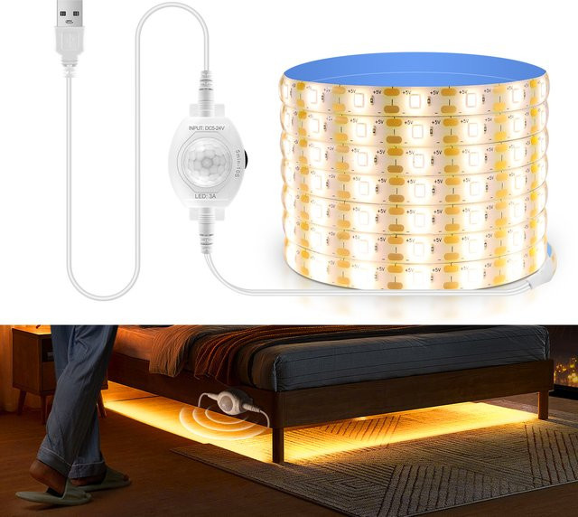 Lcamaw LED Lichtstreifen mit PIR Bewegungssensor, USB DC 5V, Warmweiß, Wasserdicht für TV Hintergrundbeleuchtung oder Unterschranklampe in der Küche - Bild 1