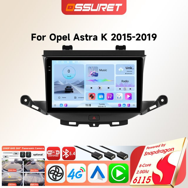 OSSURET Android Autoradio für Opel Astra K 2015-2019 mit 6,115 Zoll Bildschirm, kabellosem Carplay, GPS und WIFI in Schwarz - Bild 1
